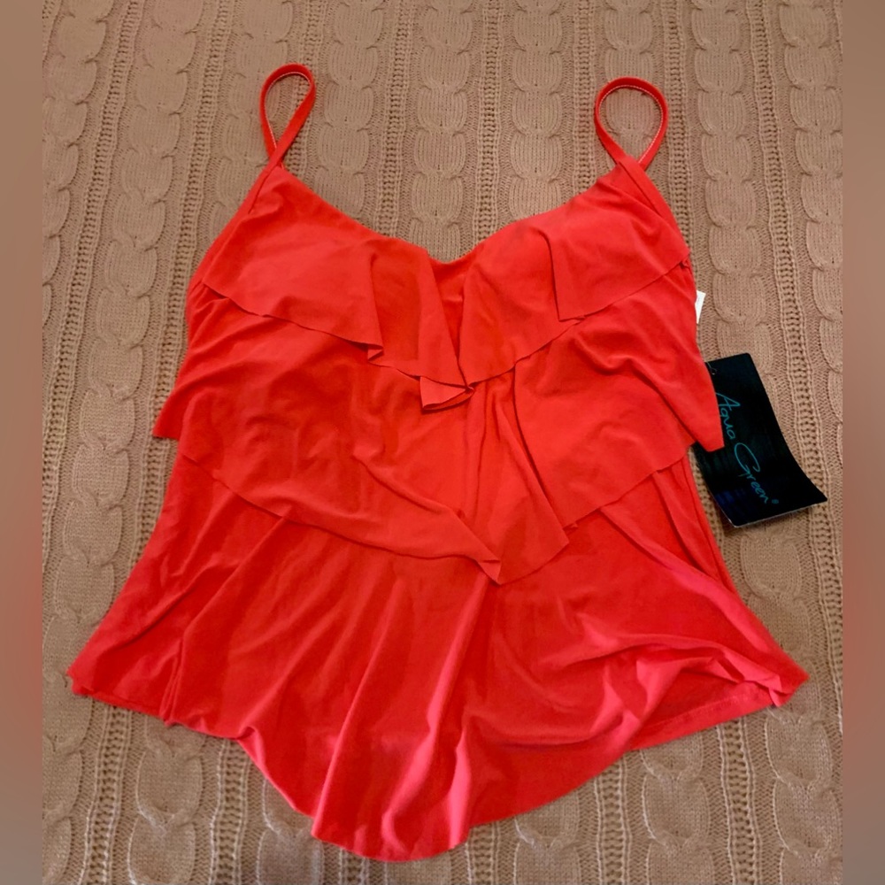 New AQUA GREEN Coral Ruffle SWIM Bathing Suit Top Tankini size S 4/6 Adjustable